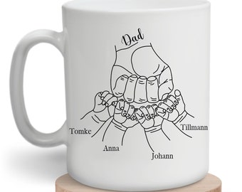 Personalisierte Tasse für Papa Geburtstag Vatertagsgeschenk Kind Dad 4 Kinder