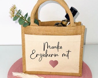 Geschenk für Erzieherin Tasche mit Namen Herz Danke Abschiedsgeschenk