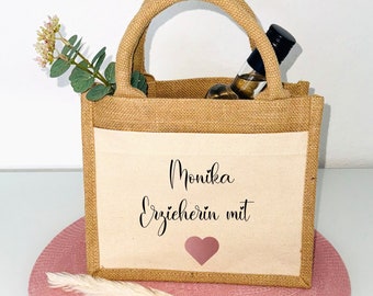 Geschenk für Erzieherin Tasche mit Namen Herz Danke Abschiedsgeschenk