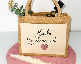 Geschenk für Erzieherin Tasche mit Namen Herz Danke Abschiedsgeschenk