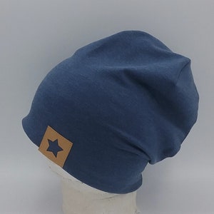 Beanie Mütze jeansblau meliert für Kinder, Frauen, Männer, Label Stern Bild 1