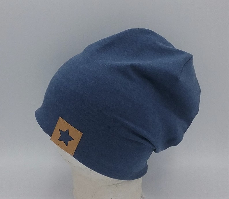 Beanie Mütze jeansblau meliert für Kinder, Frauen, Männer, Label Stern Bild 1