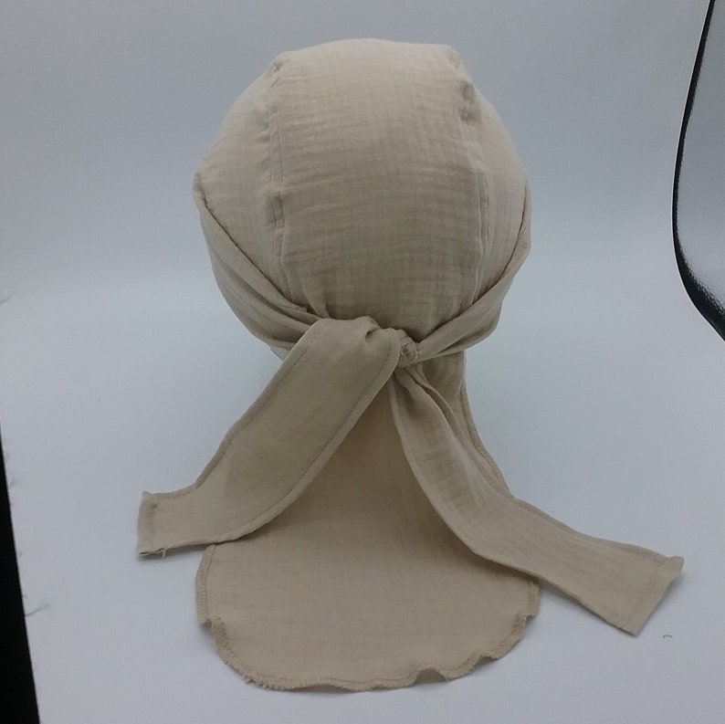 Musselin Bandana, Kopftuch, Kinder, sand,beige, mit Schirm, Nackenschutz Bild 3