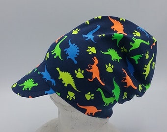 Beanie Mütze  dunkelblau mit Dinos und Schirm