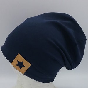 Beanie Mütze blau, für Kinder, Frauen,Männer,, mit Stern Label, Babymütze,