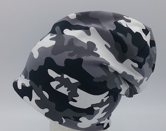 Wendemütze Beanie für Jungen Camouflage schwarz grau  weiß, Futter wählbar