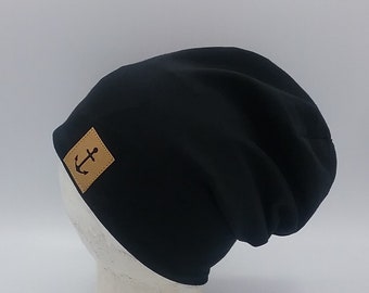 Beanie Mütze schwarz für Kinder, Männer, Frauen, mit Anker, Hipster Mütze