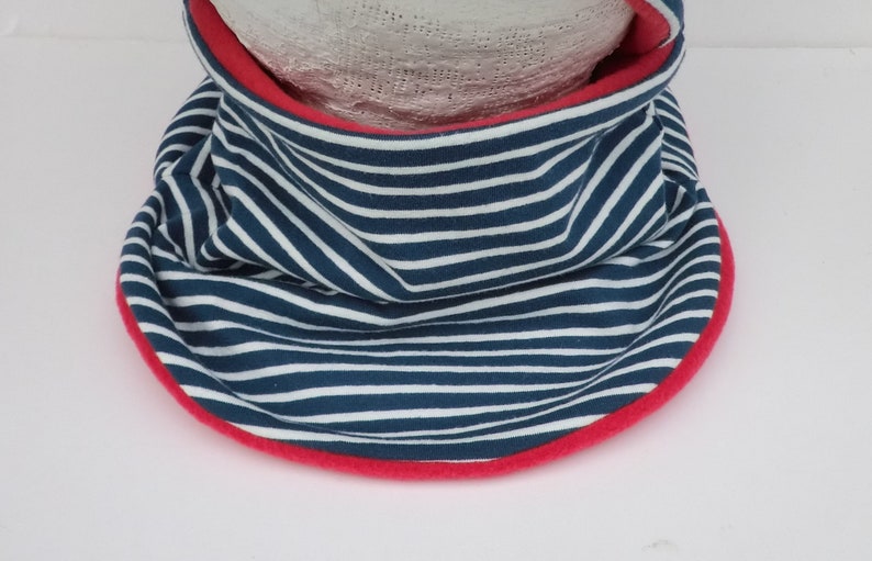 Beanie Mütze für Kinder blau weiß gestreift mit Anker rot, Babymütze Bild 2