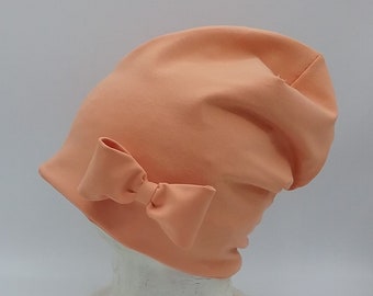 Beanie Mütze für Mädchen, apricot, Schleife, Babymütze