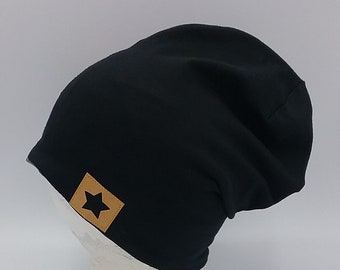 Beanie Mütze schwarz für Kinder, Männer und Frauen, mit Stern, Hipster Mütze