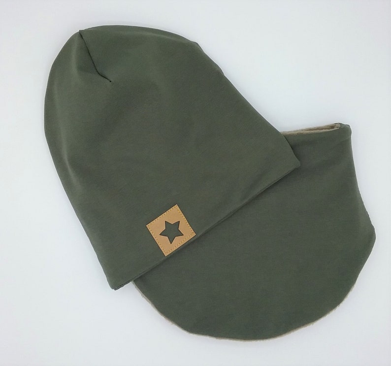 Beanie Mütze, khaki, für Kinder, Frauen, Männer, mit Stern Label, Babymütze, Bild 4