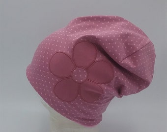 Mütze Beanie Mädchen rosa mit Blume, Babymütze