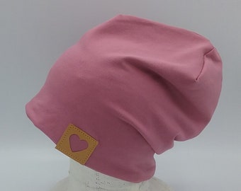 Beanie, Mütze, Mädchen, altrosa, Label Herz, Babymütze, Wendemütze