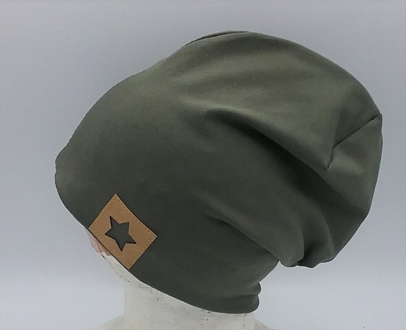 Beanie Mütze, khaki, für Kinder, Frauen, Männer, mit Stern Label, Babymütze, Bild 1