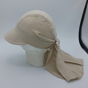 Musselin Bandana, Kopftuch, Kinder, sand,beige, mit Schirm, Nackenschutz Bild 2