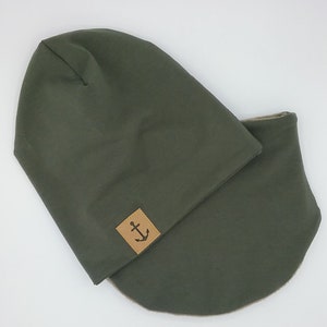 Beanie Mütze, khaki, für Kinder, Frauen, Männer, mit Anker Label, Babymütze, Bild 2