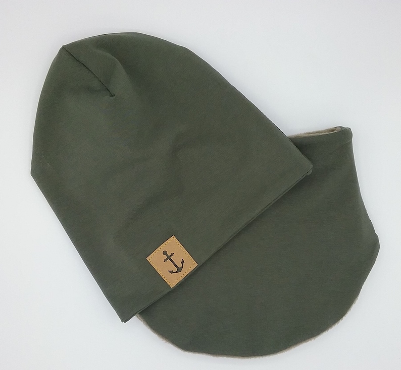 Beanie Mütze, khaki, für Kinder, Frauen, Männer, mit Anker Label, Babymütze, Bild 2