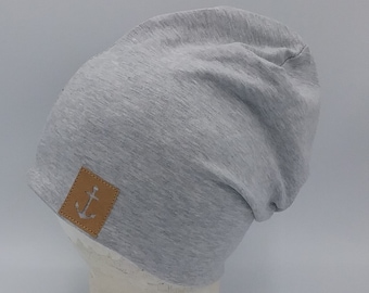 Beanie Mütze für Kinder, Frauen, Männer, hellgrau, Label Anker, Hipster