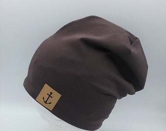 Beanie Mütze braun für Kinder, Männer, Frauen, mit Anker Label, Babymütze, Hipster