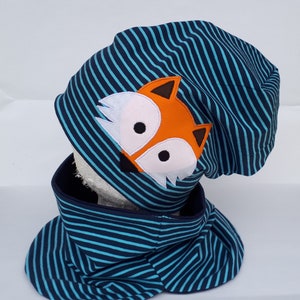 Beanie blau gestreift für Jungen mit Fuchs, Babymütze image 2