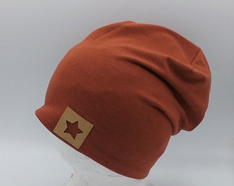 Beanie Mütze rostbraun für Kinder, Männer, Frauen, mit Stern Label, Babymütze, Hipster