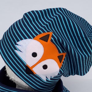 Beanie blau gestreift für Jungen mit Fuchs, Babymütze image 1