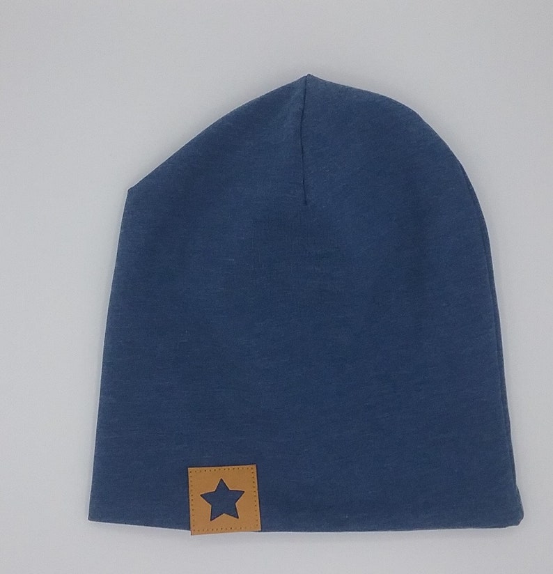 Beanie Mütze jeansblau meliert für Kinder, Frauen, Männer, Label Stern Bild 2