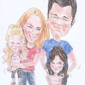 Familien Karikatur Handgezeichnet in Farbe personalisiert Bild 1