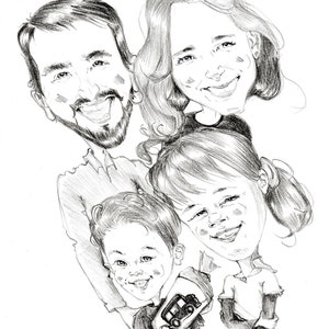 Familien Karikatur zur Einschulung (Handzeichnung - personalisiert)