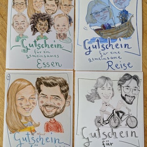 Gutschein Klappkarte mit Karikatur nach Foto (original Zeichnung)