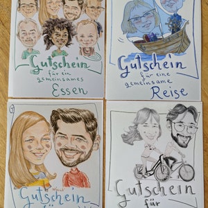 Voucher folding card with caricature based on photo (original drawing)