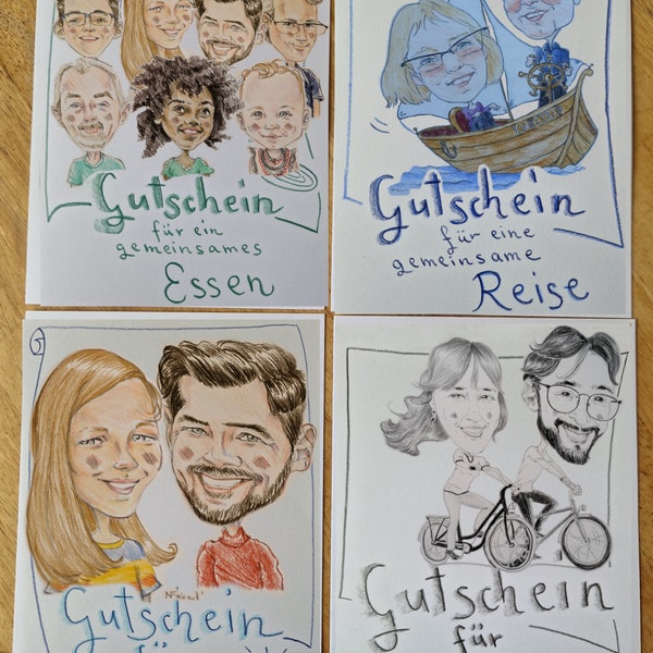 Gutschein Klappkarte mit Karikatur nach Foto (original Zeichnung)