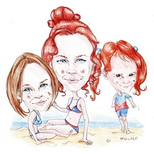 Caricatura di famiglia con hobby a colori (personalizzata)