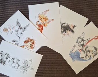 Postcard set with animal cartoons