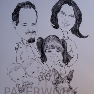 Familien Karikatur handgezeichnet in schwarz/weiß (personalisiert)