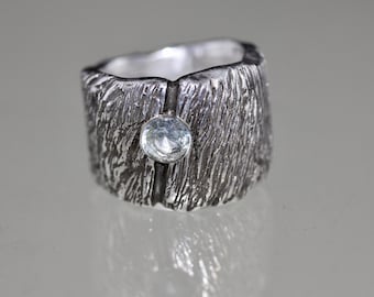 Wide silver ring with blue spinel | Statement ring 925 silver | Gemstone ring | Ring with blue stone | Handmade unique piece