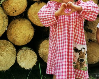 Girls' dress "Marie" for little peasant women with a farm motif bag made of light cotton, pink and white checked, can be easily combined in many ways.