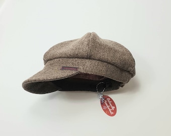 Children's flat cap made of wool tweed herringbone brown-light brown "Michel" English-British style, classically elegant.