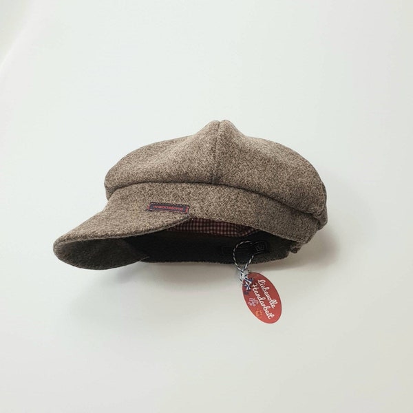 Children's peaked cap made of wool tweed herringbone brown-light brown "Ludwig" English-British style, classic and elegant.