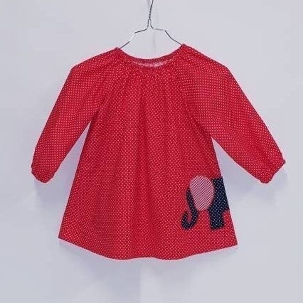 Girls dress cheerful Bullerbü dress "Lina" in red signal red with elephant pocket in blue made of cotton. Comfortable, casual and elegant.