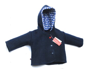 Jacket Child "Jojo" Wool Walk Jacket Walk in dark blue and jersey with boat.