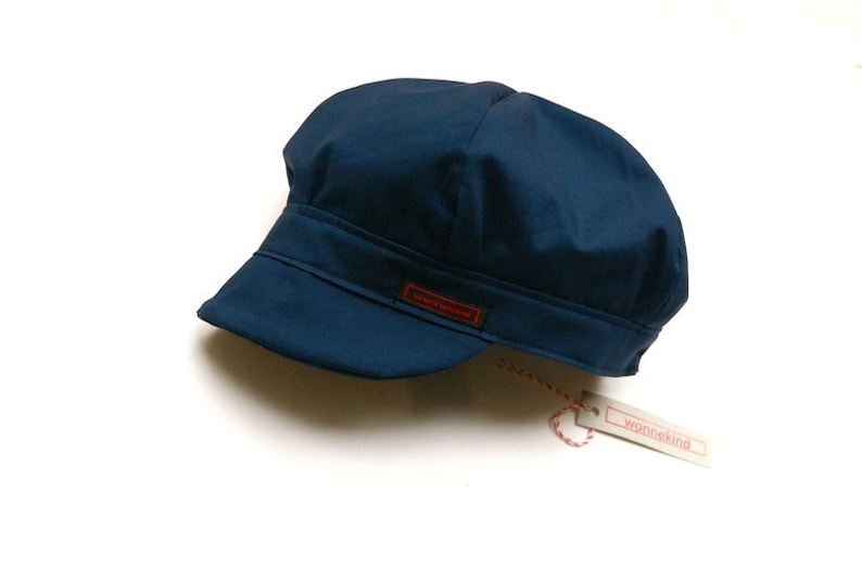 Children's flat cap Michel in dark blue with or without lining for girls and boys in different sizes. image 1