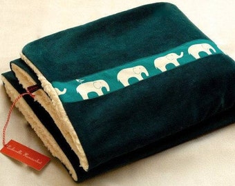 Decke für Kinder Babydecke Maxi-cosi Kinderwagen m. Elefanten aus Baumwoll-Cord Teddy-stoff "Momo" warm-weiche Kinderdecke als Geschenkidee.