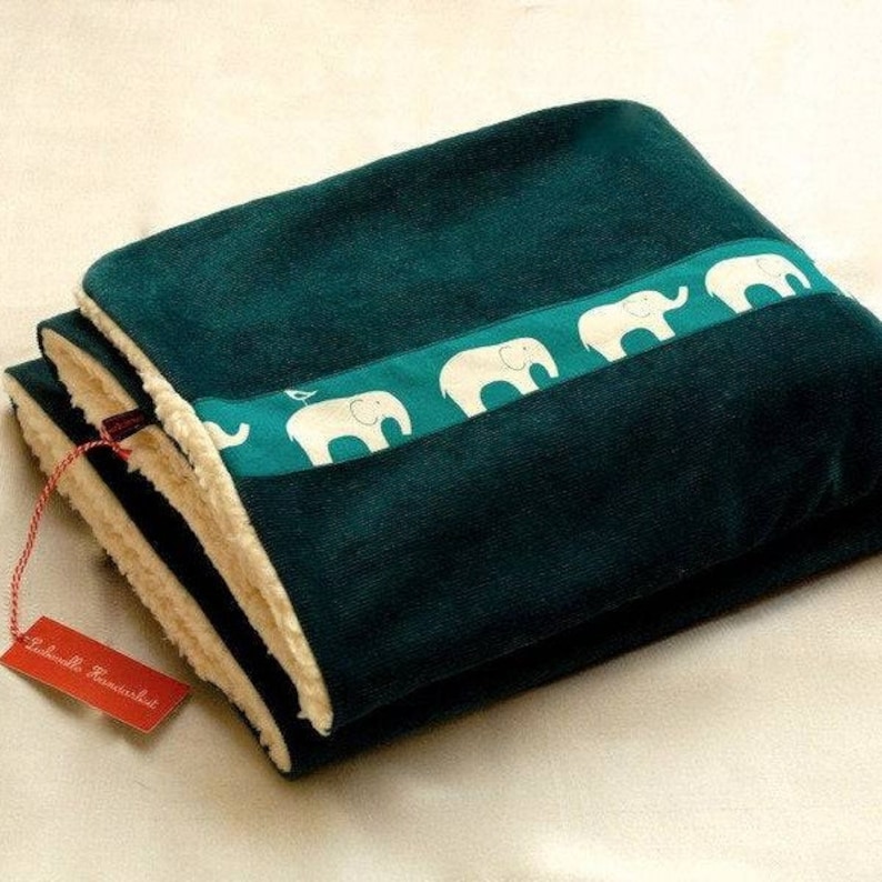 Decke für Kinder Babydecke Maxi-cosi Kinderwagen m. Elefanten aus Baumwoll-Cord Teddy-stoff Momo warm-weiche Kinderdecke als Geschenkidee. Bild 1