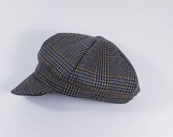 Umbrella cap "Emil" with check pattern in blue and beige