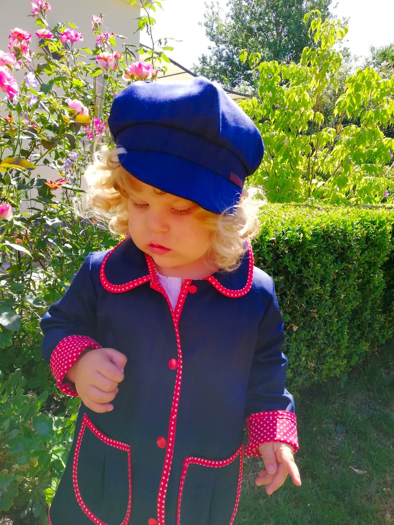 Children's flat cap Michel in dark blue with or without lining for girls and boys in different sizes. image 3