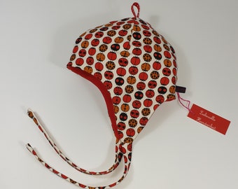 Mütze "Marinchen" mit Zipfel, mit Marienkäfer und Rot, übergangmütze.