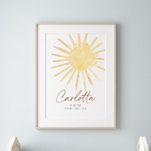 Cartel SOL // Regalo para bautismo/nacimiento // Cartel de fecha de nacimiento con nombre // Decoración habitación infantil