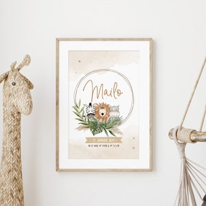 Kinderzimmerposter DSCHUNGEL // Geburtsdatenbild // Geschenk zur Taufe oder Geburt