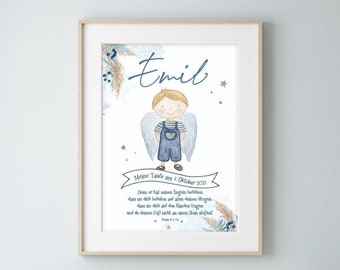 BAPTISM POSTER, angel with baptismal message, gift for baptism, boy and girl